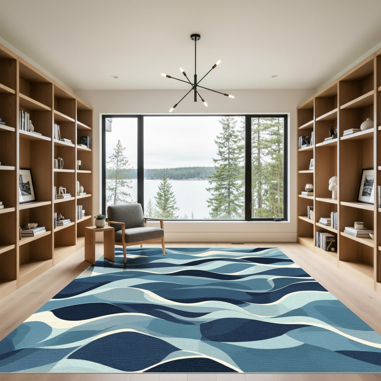 Abstract Blue Wave Flow Rug