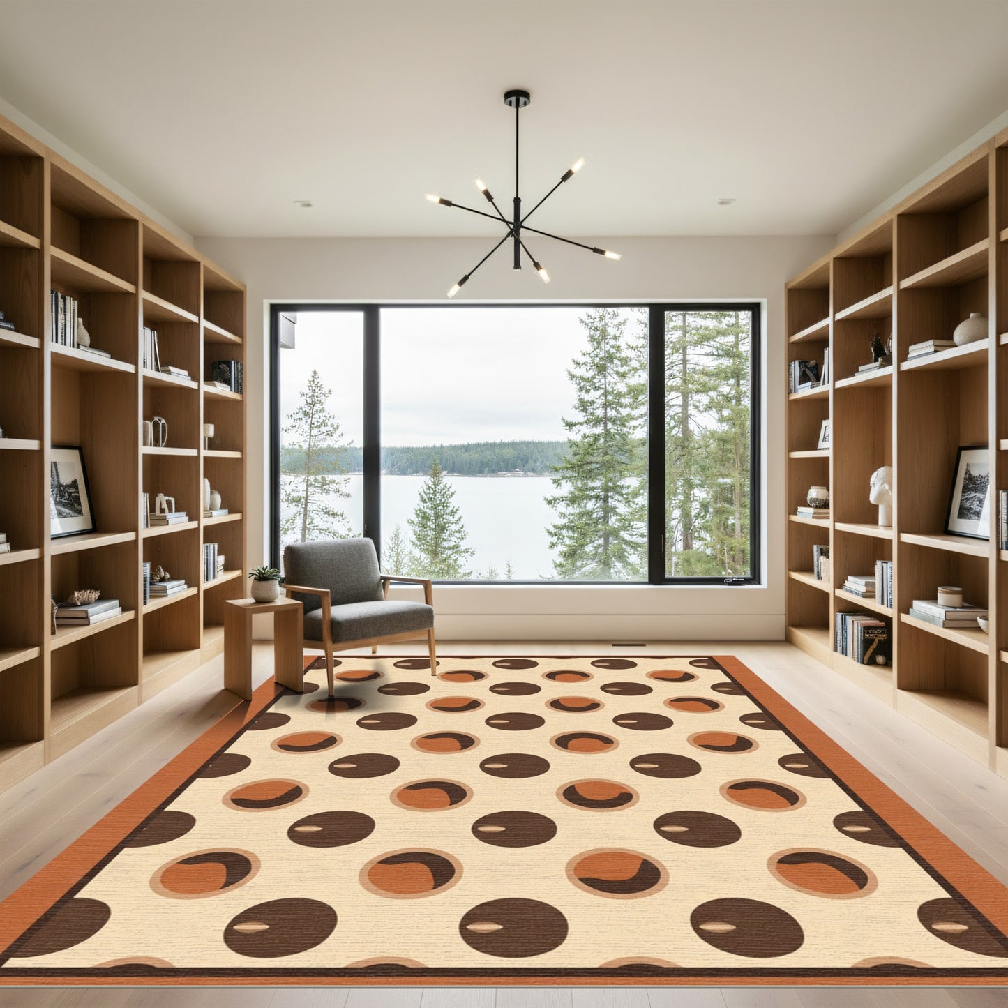 Brown and Cream Polka Dot Circular Rug