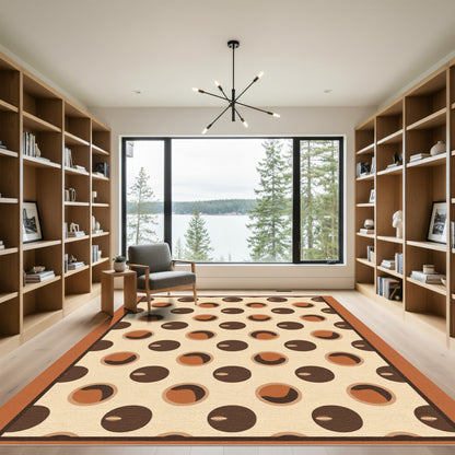 Brown and Cream Polka Dot Circular Rug