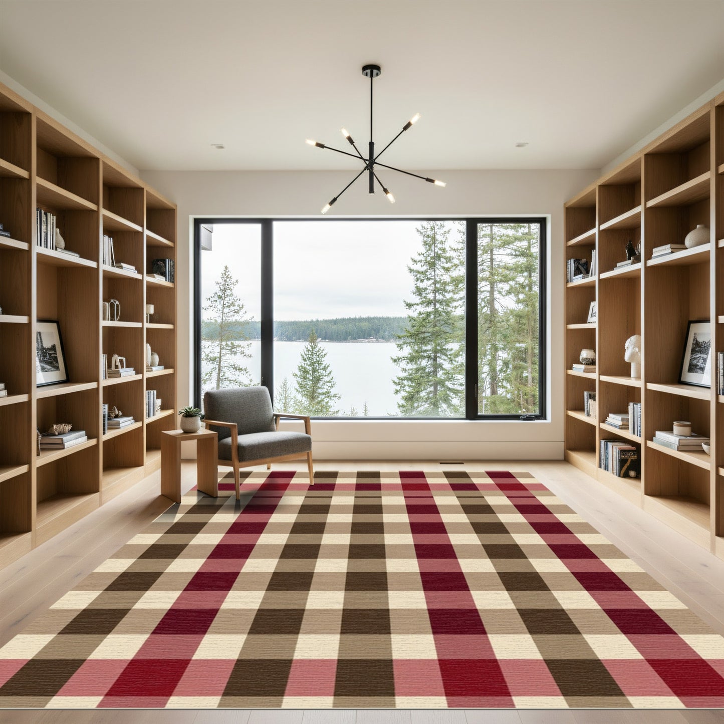 Classic Plaid Red Beige Squares Rug