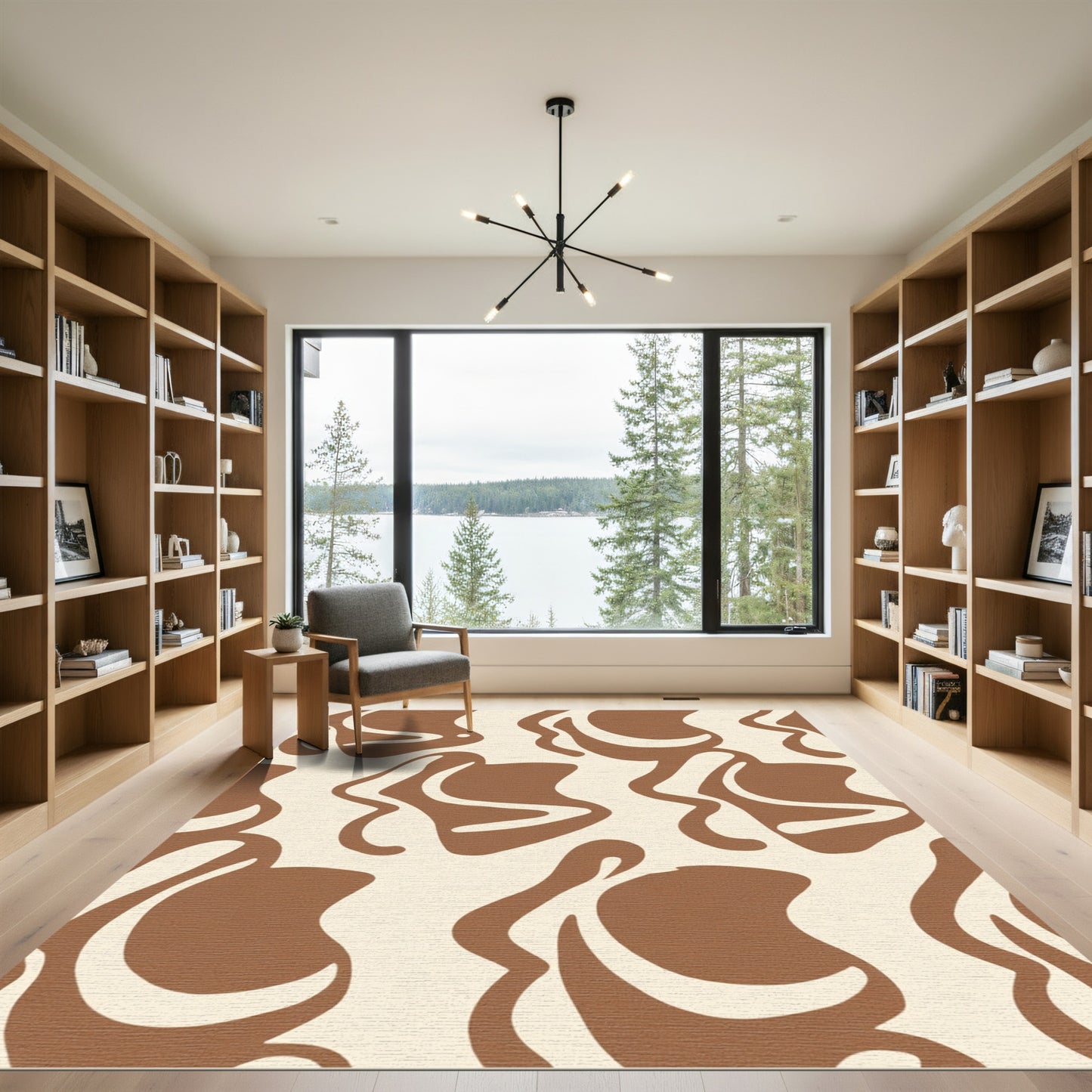 Organic Brown Cream Wavy Abstraction Rug