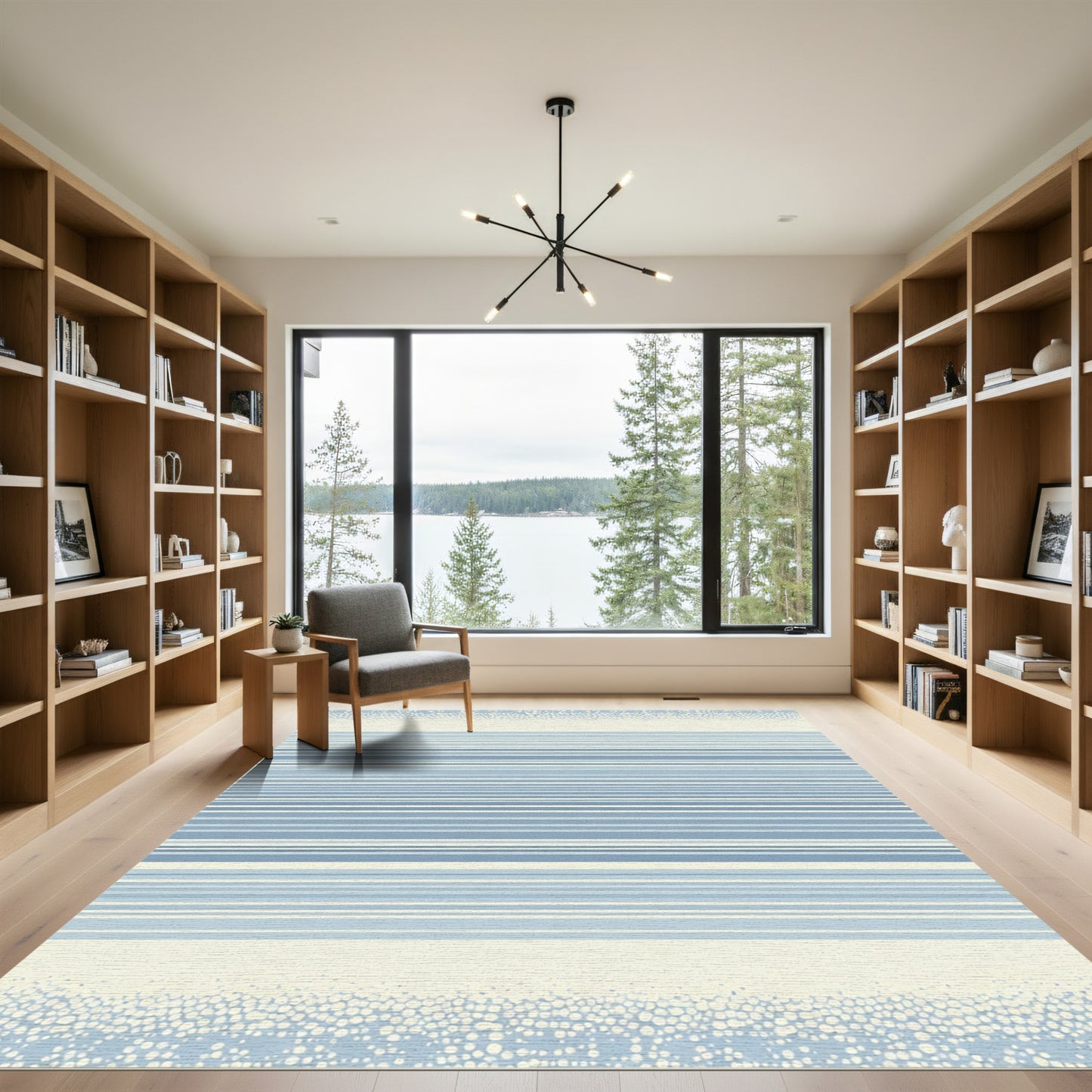 Pale Blue White Textured Stripe Rug
