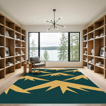 Teal Geometric Mountain Peak Arrangement Rug