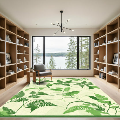 Lush Green Fern Foliage Swirl Rug