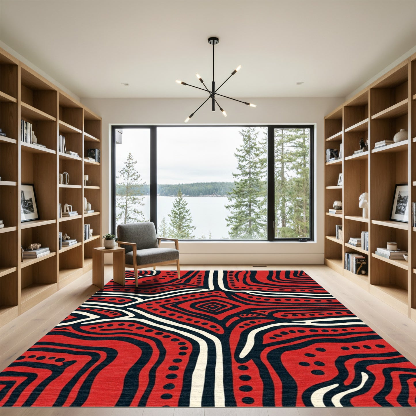 Abstract Red Diamond Organic Swirls Rug