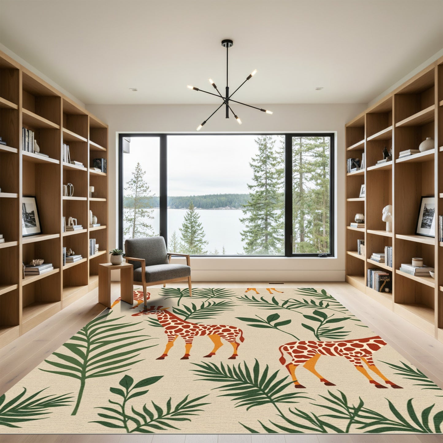 Giraffes Amidst Tropical Greenery Rug