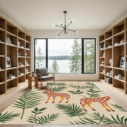 Giraffes Amidst Tropical Greenery Rug