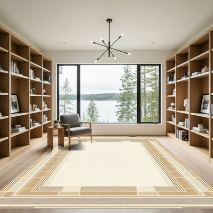 Neutral Tones Geometric Border Rug