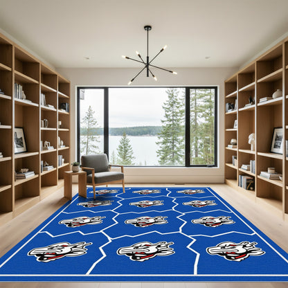 Bold Blue Dragon Head Tile Rug