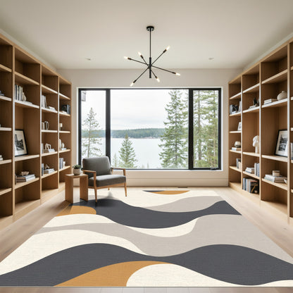 Modern Abstract Wavy Terracotta Gray Rug