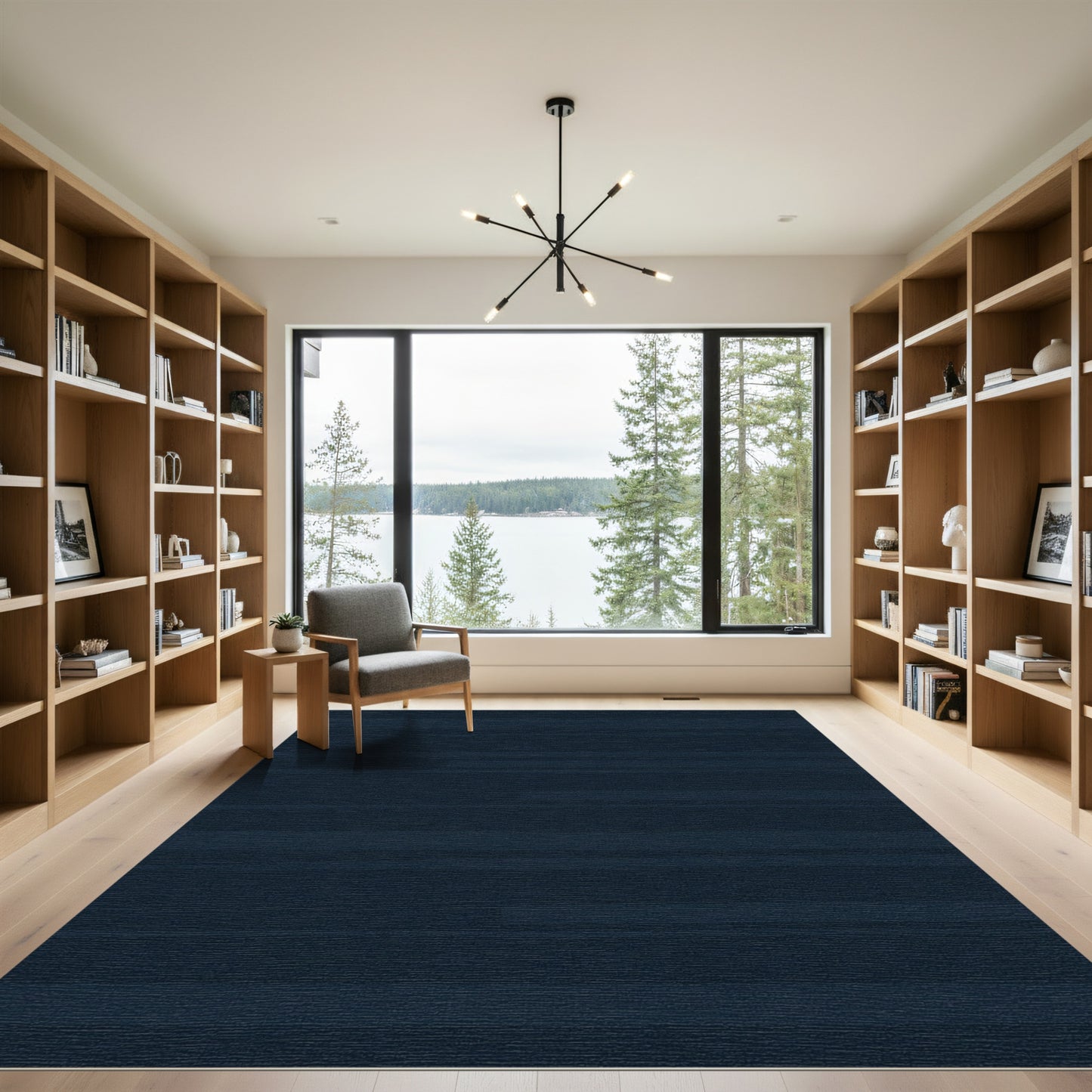 Deep Navy Horizontal Glitch Stripe Rug