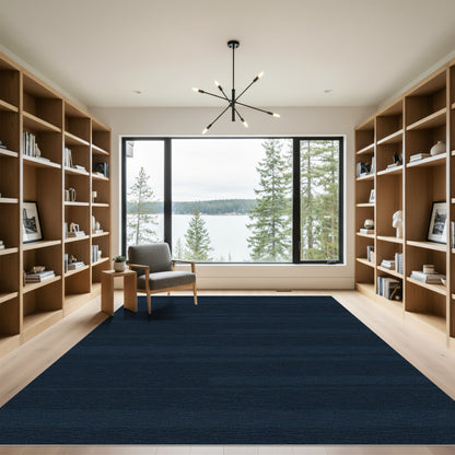 Deep Navy Horizontal Glitch Stripe Rug