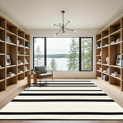 Chic Cream Black Striped Texture Rug