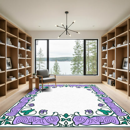 Purple Teal Floral Art Nouveau Border Rug