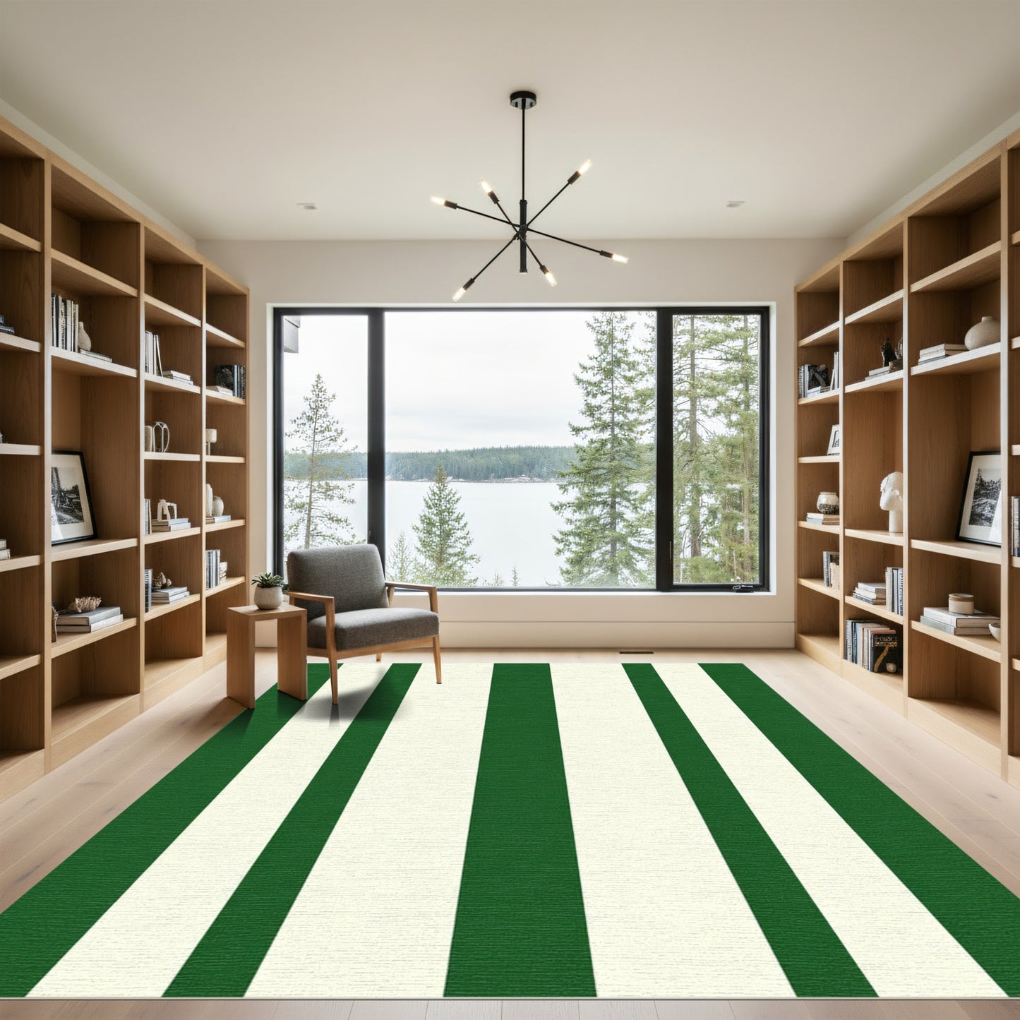 Classic Green And Cream Stripe Rug