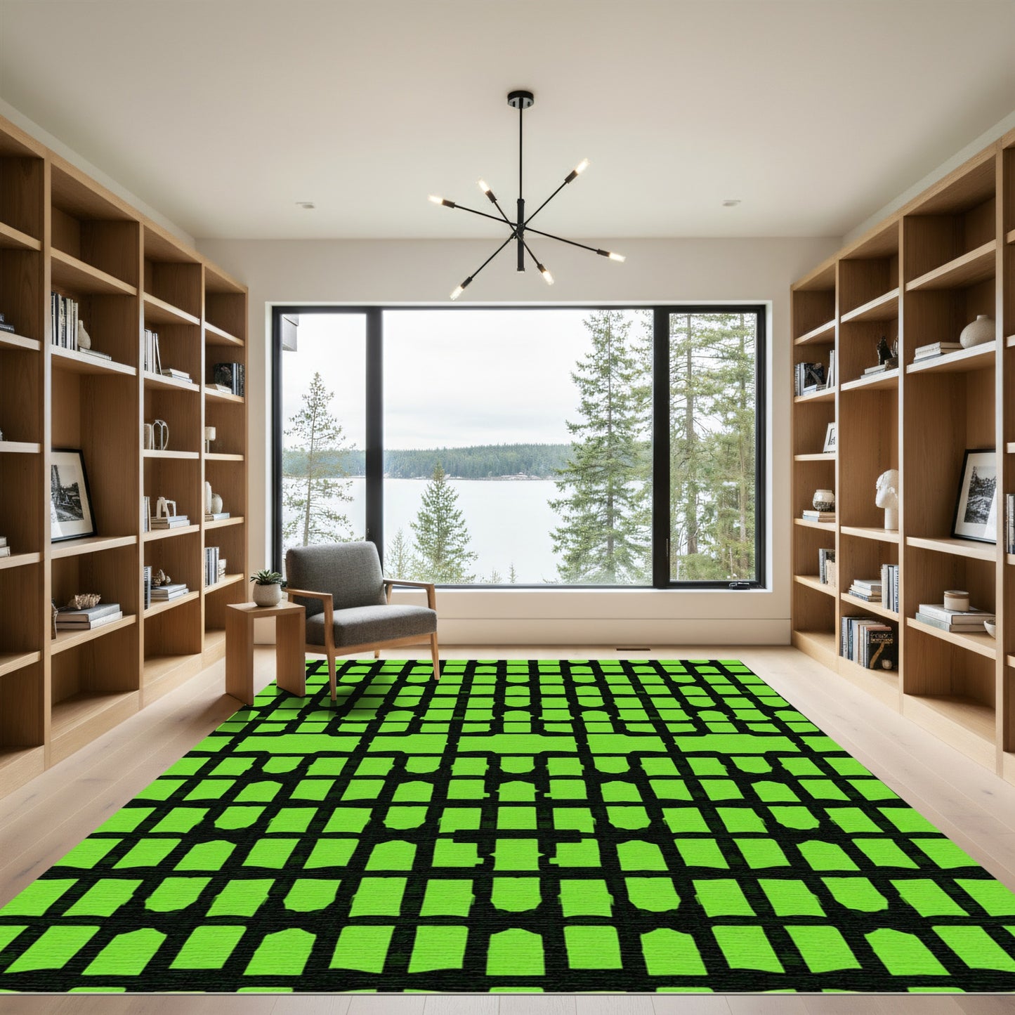 Electric Green Lattice Grid Rug