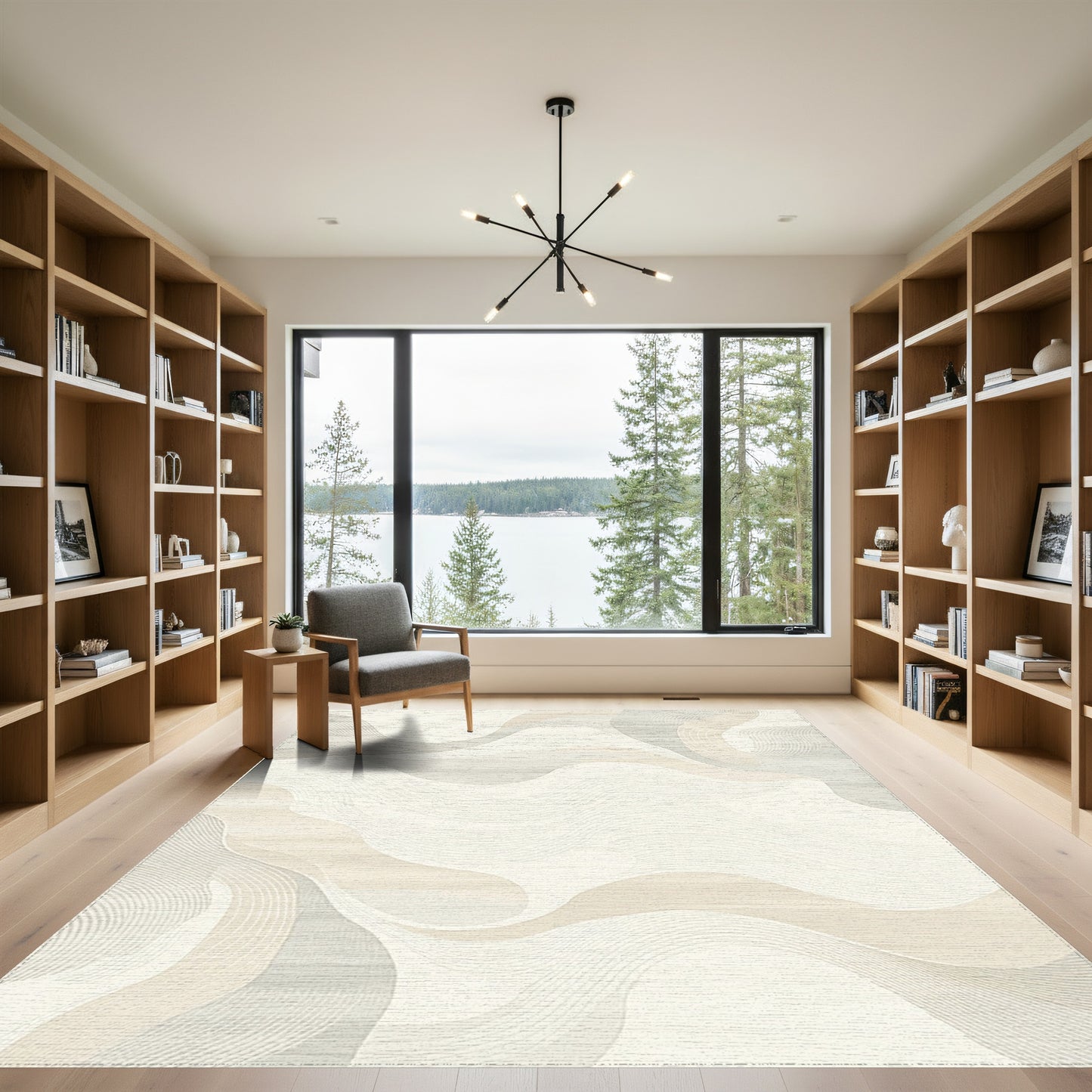 Beige Gray Wavy Abstract Rug