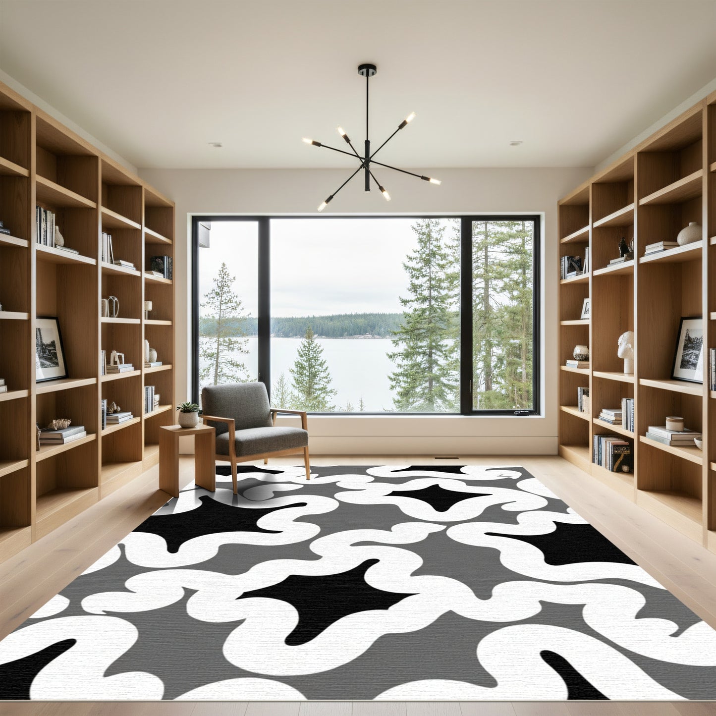 Monochrome Organic Swirl Starburst Rug