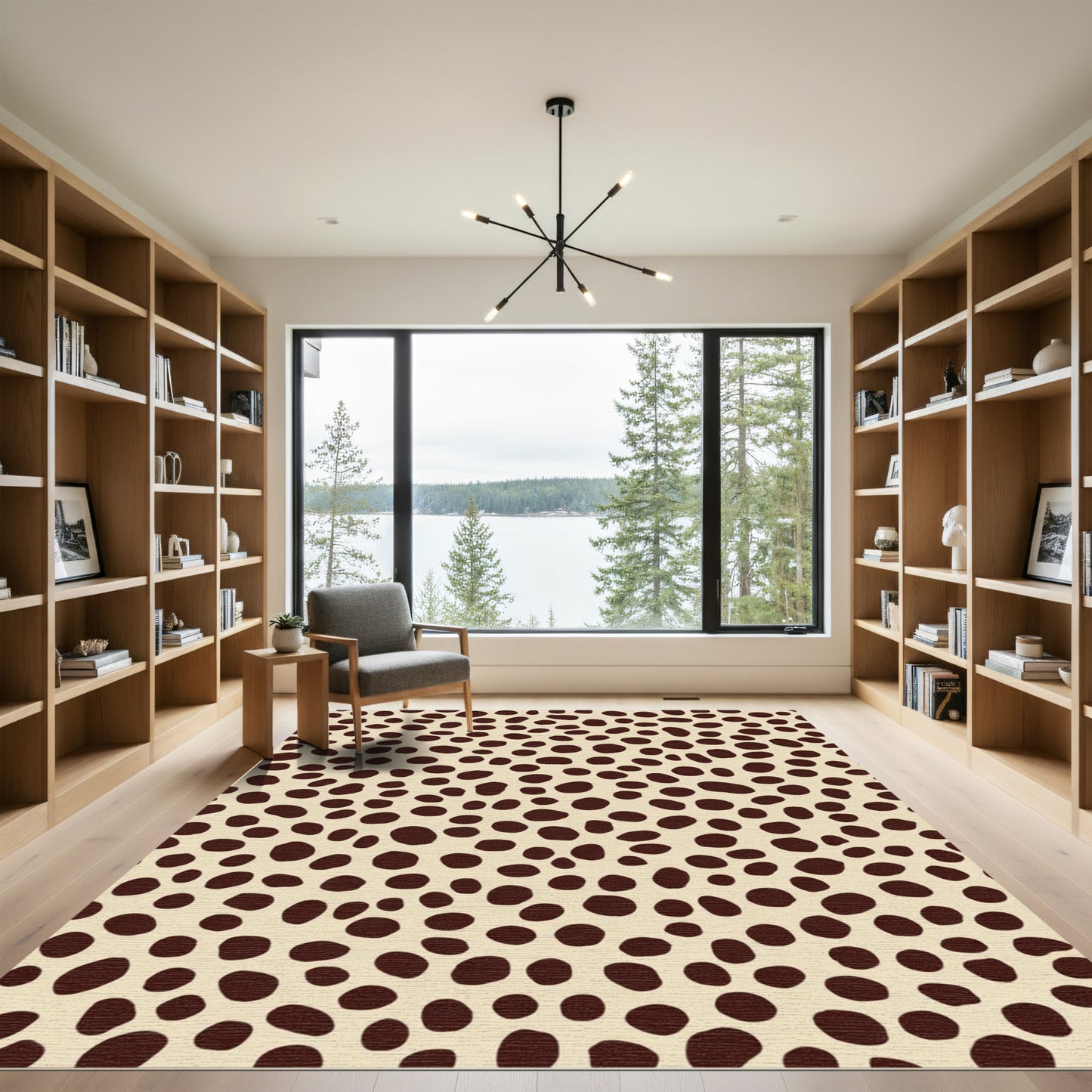 Cream Brown Spotted Animal Print Rug