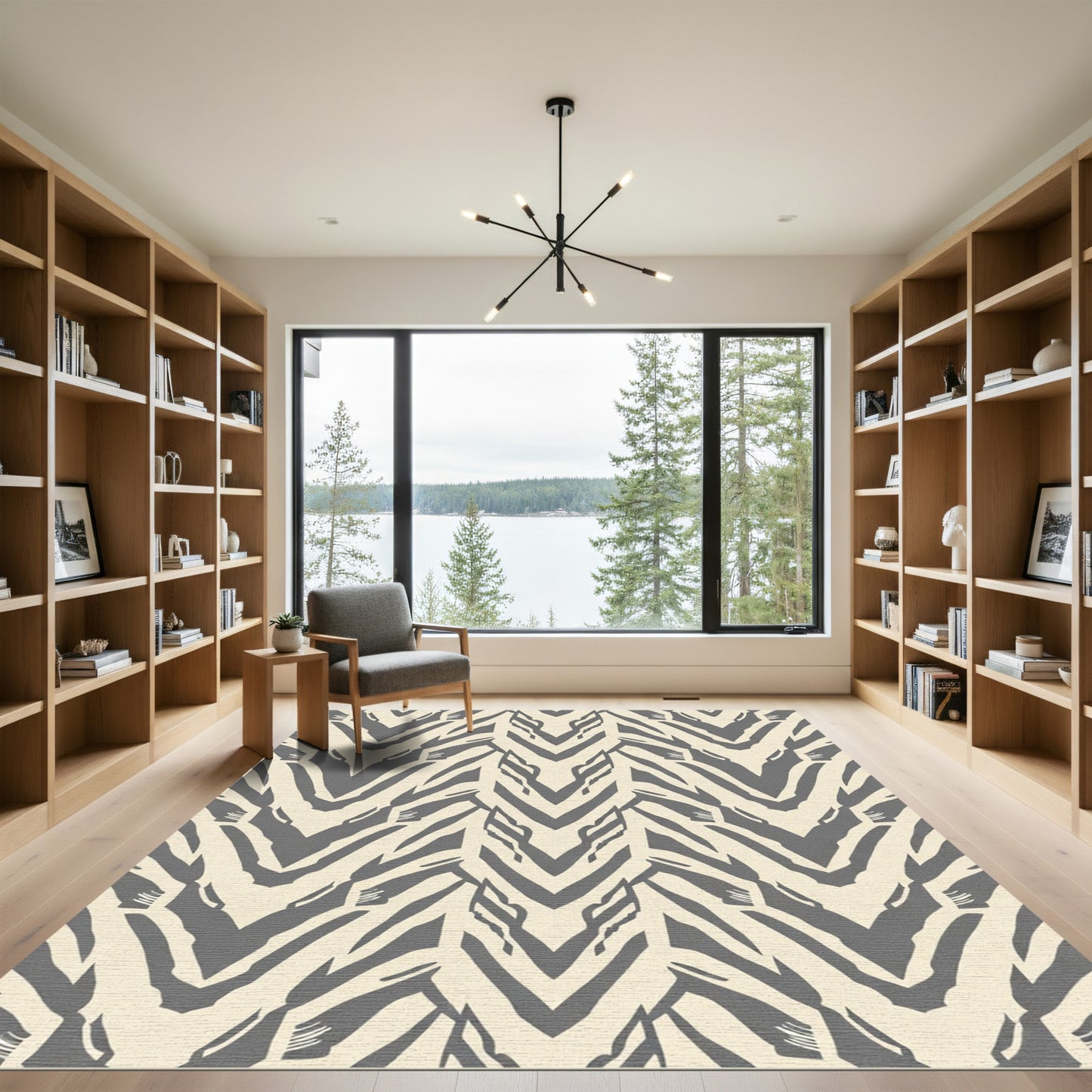 Gray Cream Abstract Chevron Rug