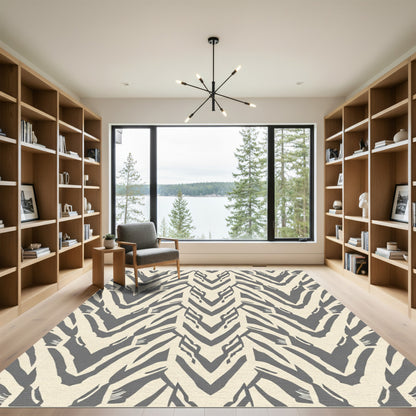 Gray Cream Abstract Chevron Rug
