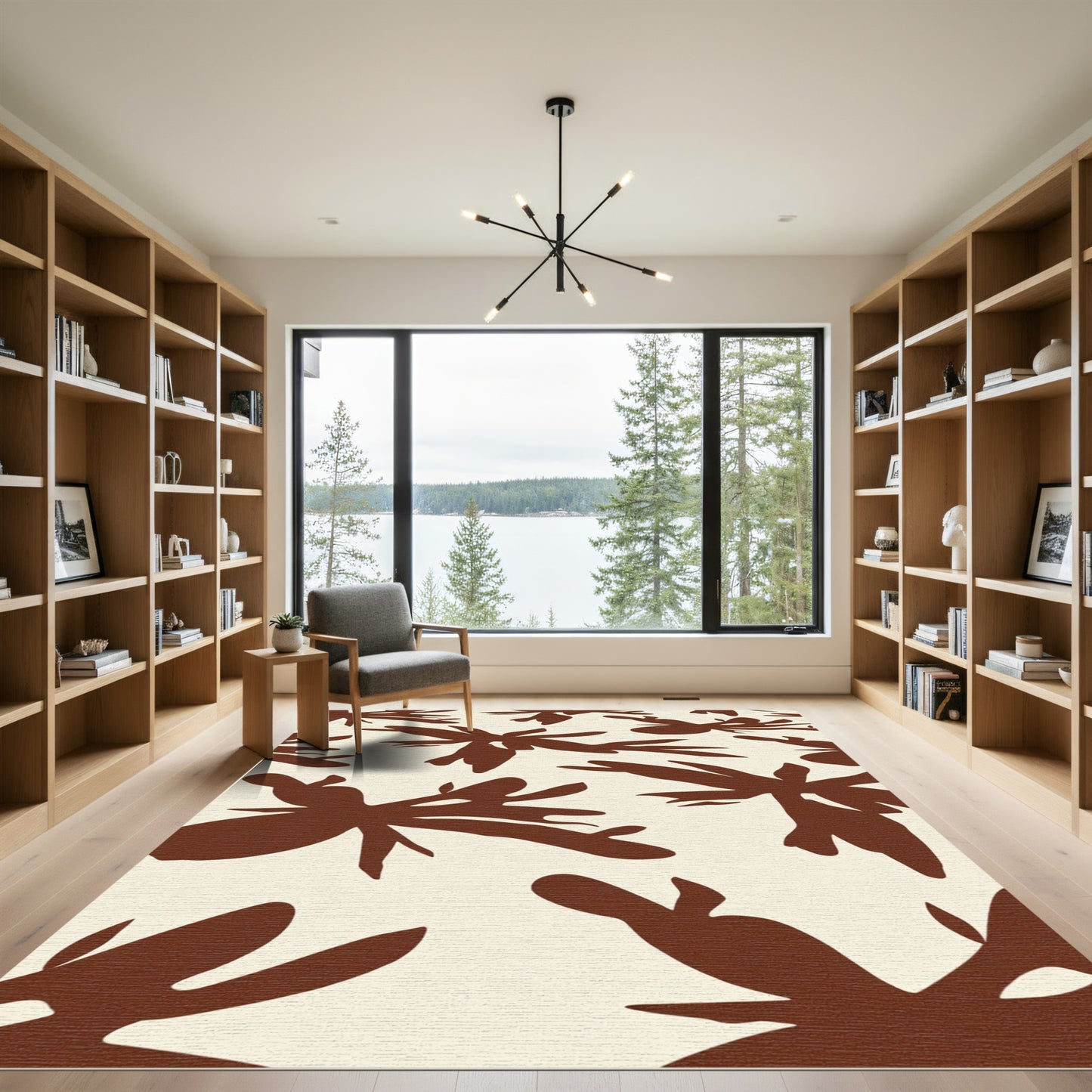 Brown Abstract Botanical Silhouette Rug