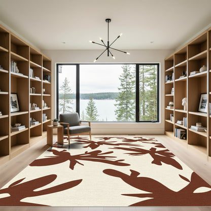 Brown Abstract Botanical Silhouette Rug