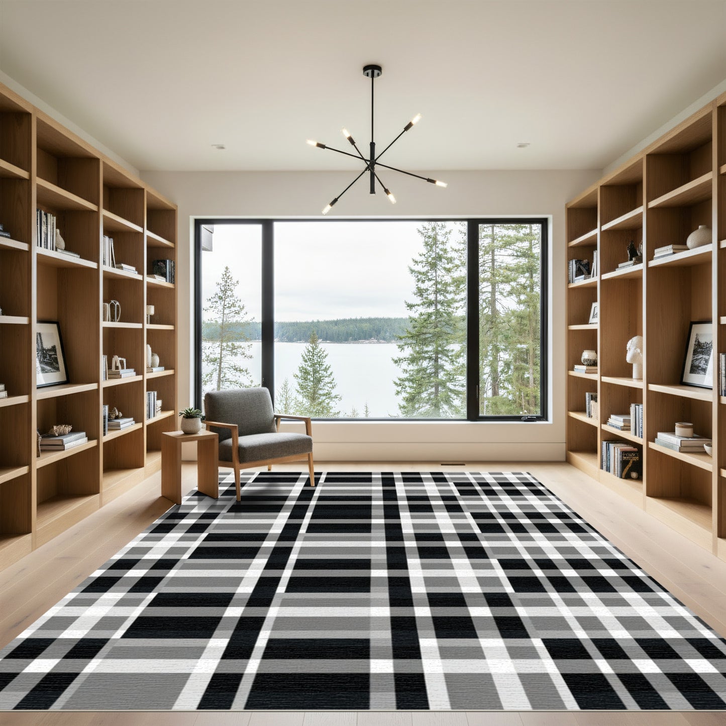 Monochromatic Plaid Graphic Checks Rug