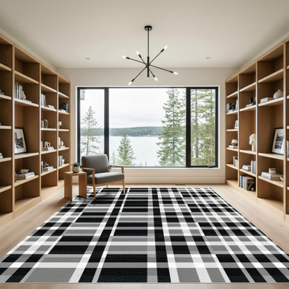 Monochromatic Plaid Graphic Checks Rug