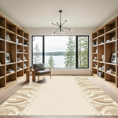 Neutral Beige Abstract Border Rug