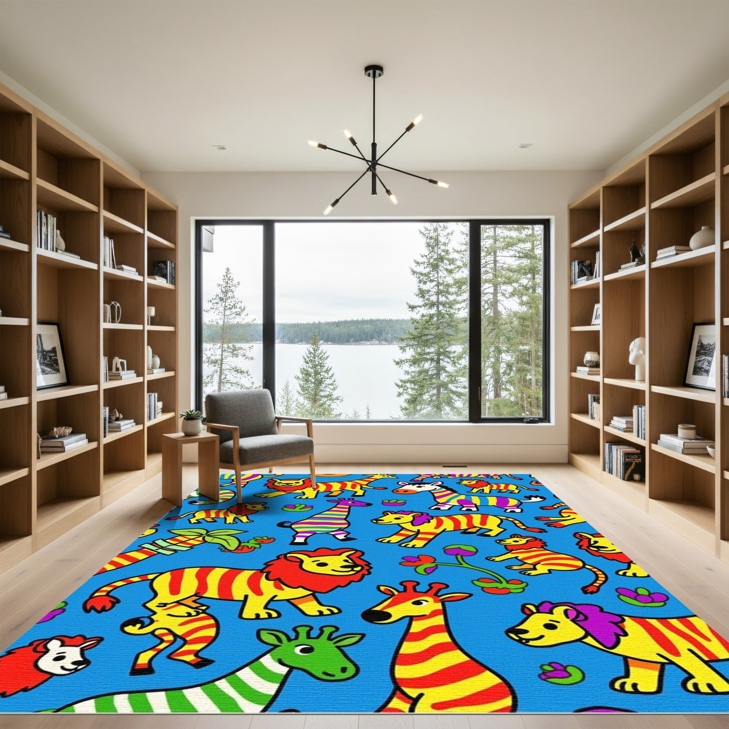 Vibrant Zoo Animals Colorful Stripes Rug