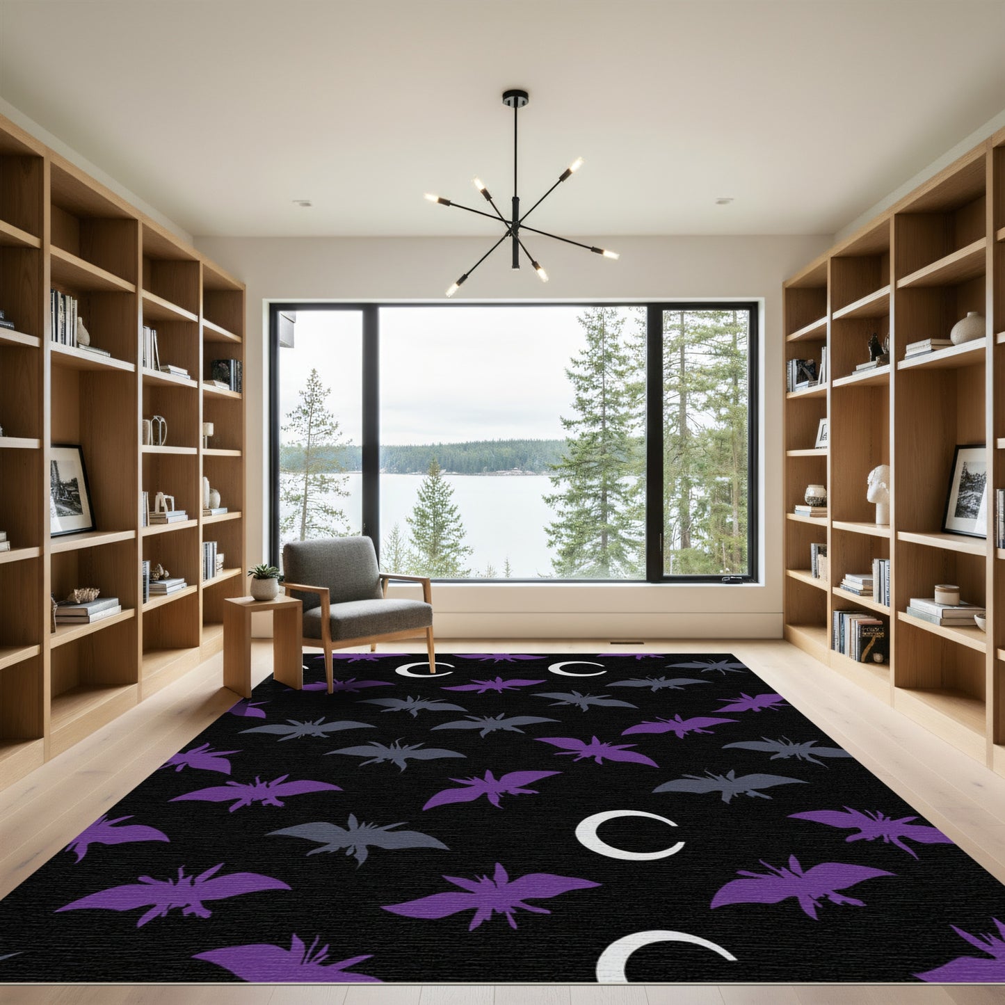 Purple Gray Bat Crescent Moon Rug