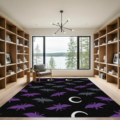Purple Gray Bat Crescent Moon Rug