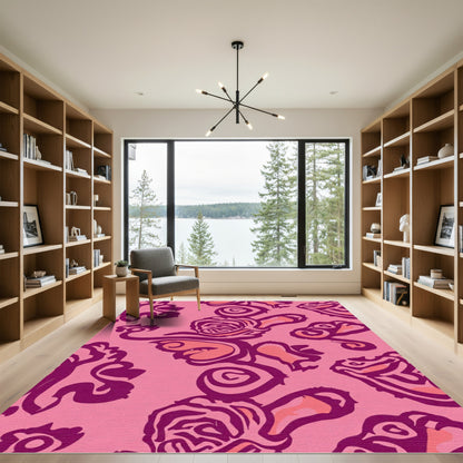 Pink Rose Swirl Abstract Rug