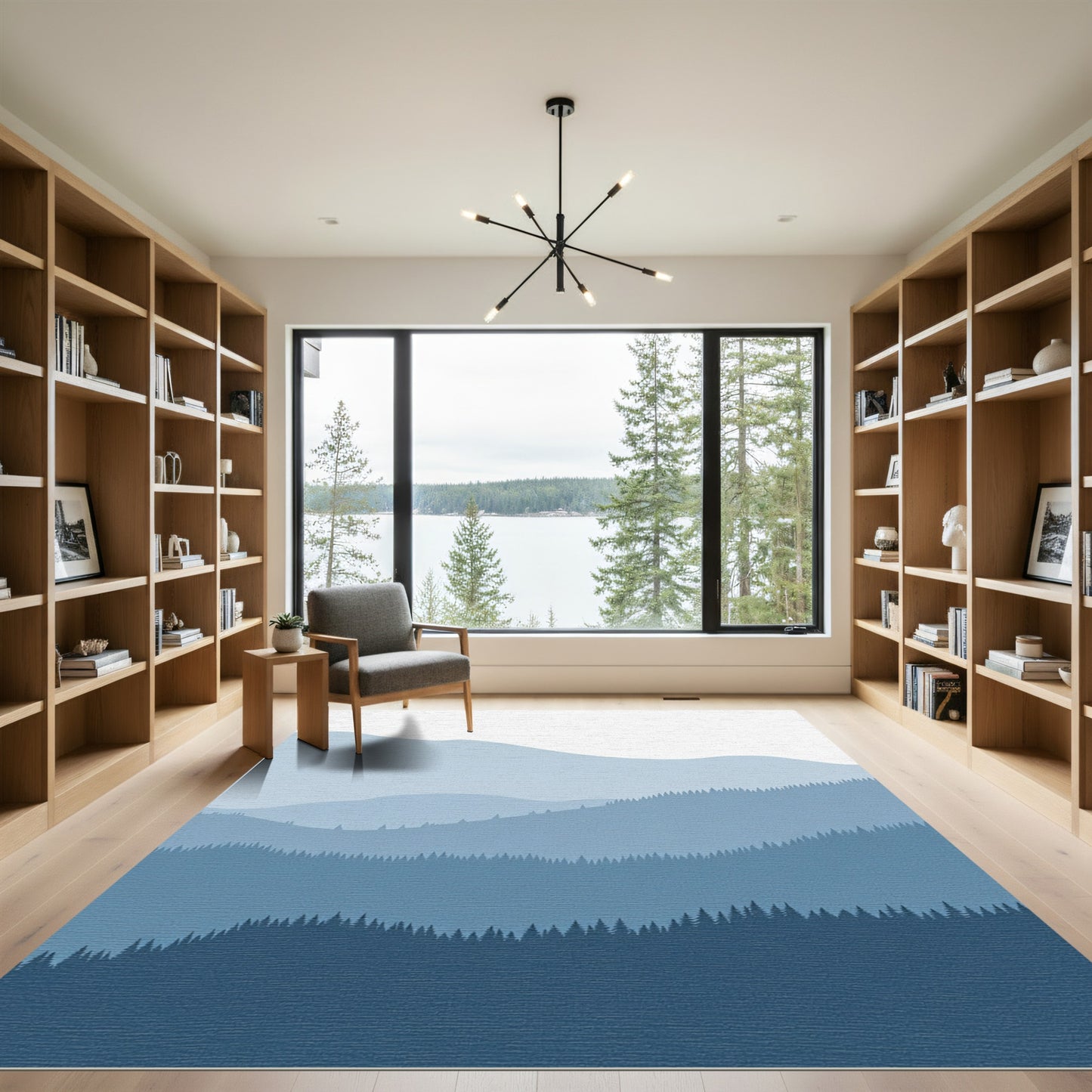 Misty Blue Mountain Forest Layers Rug