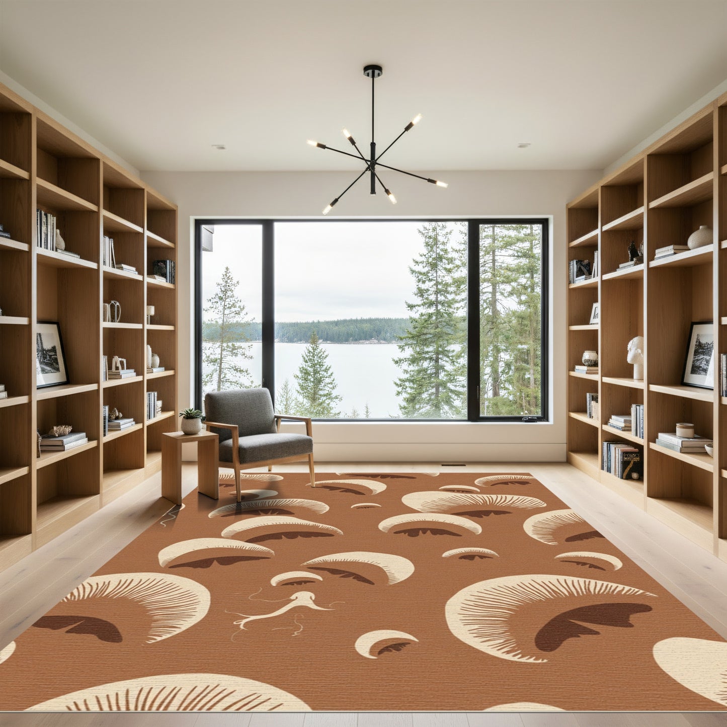 Brown Cream Mushroom Caps Scattered Rug
