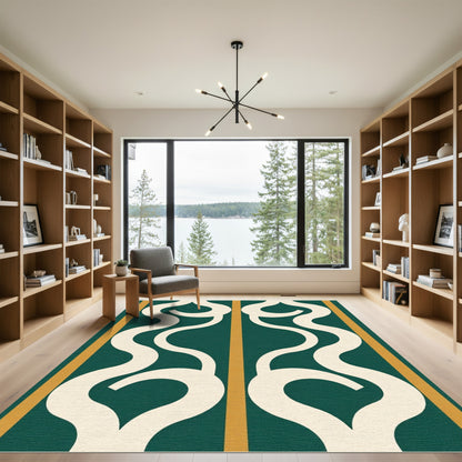 Emerald Cream Organic Scroll Stripe Rug
