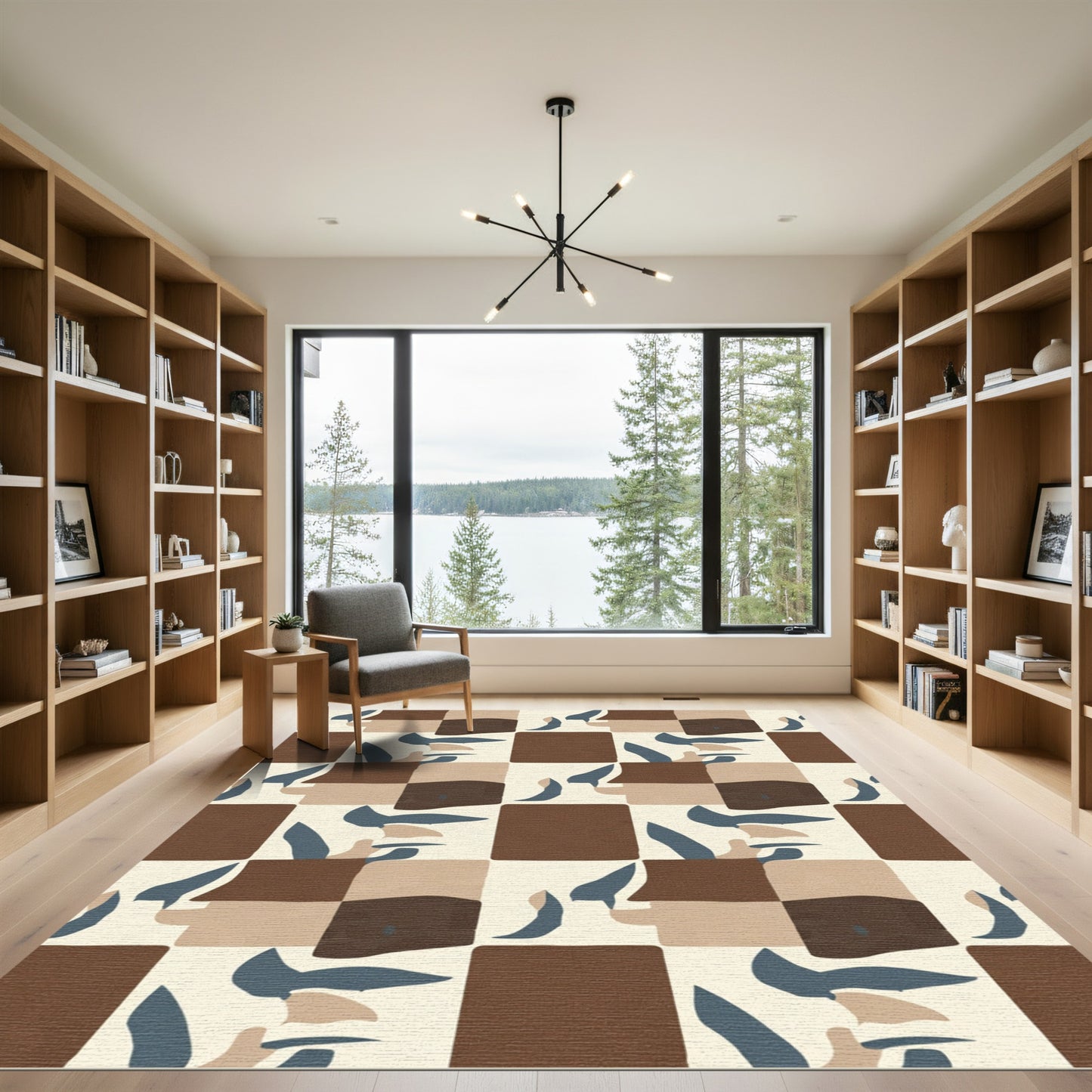 Abstract Mocha Cubist Faces Rug