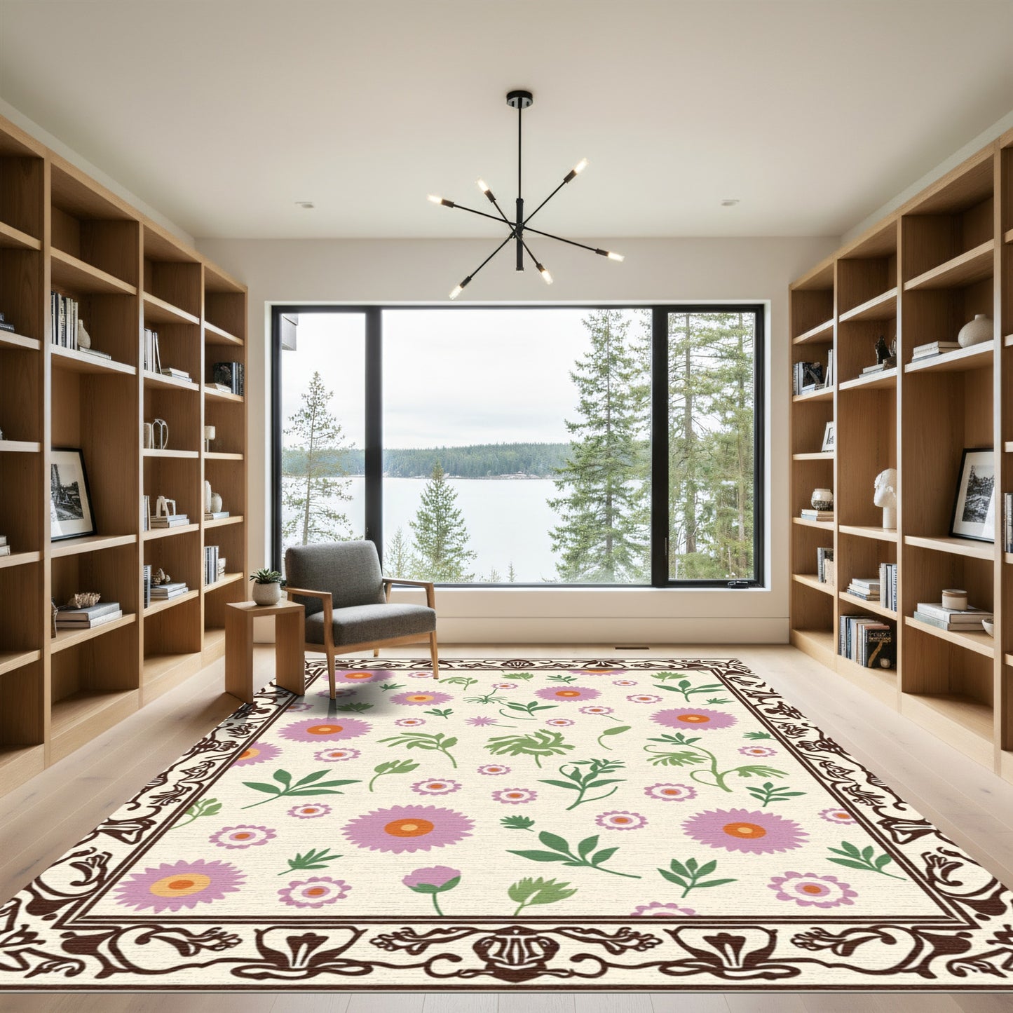 Lilac Flower Field Border Rug