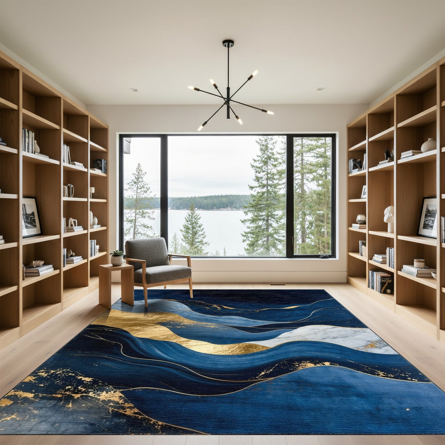 Navy Gold Layered Wave Rug