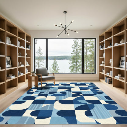 Interlocking Shapes Blue Geometric Rug