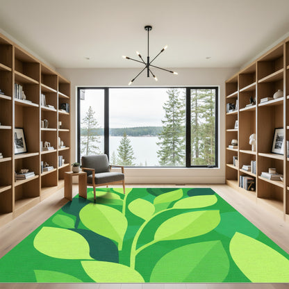 Green Leaf Branch Watercolor Rug