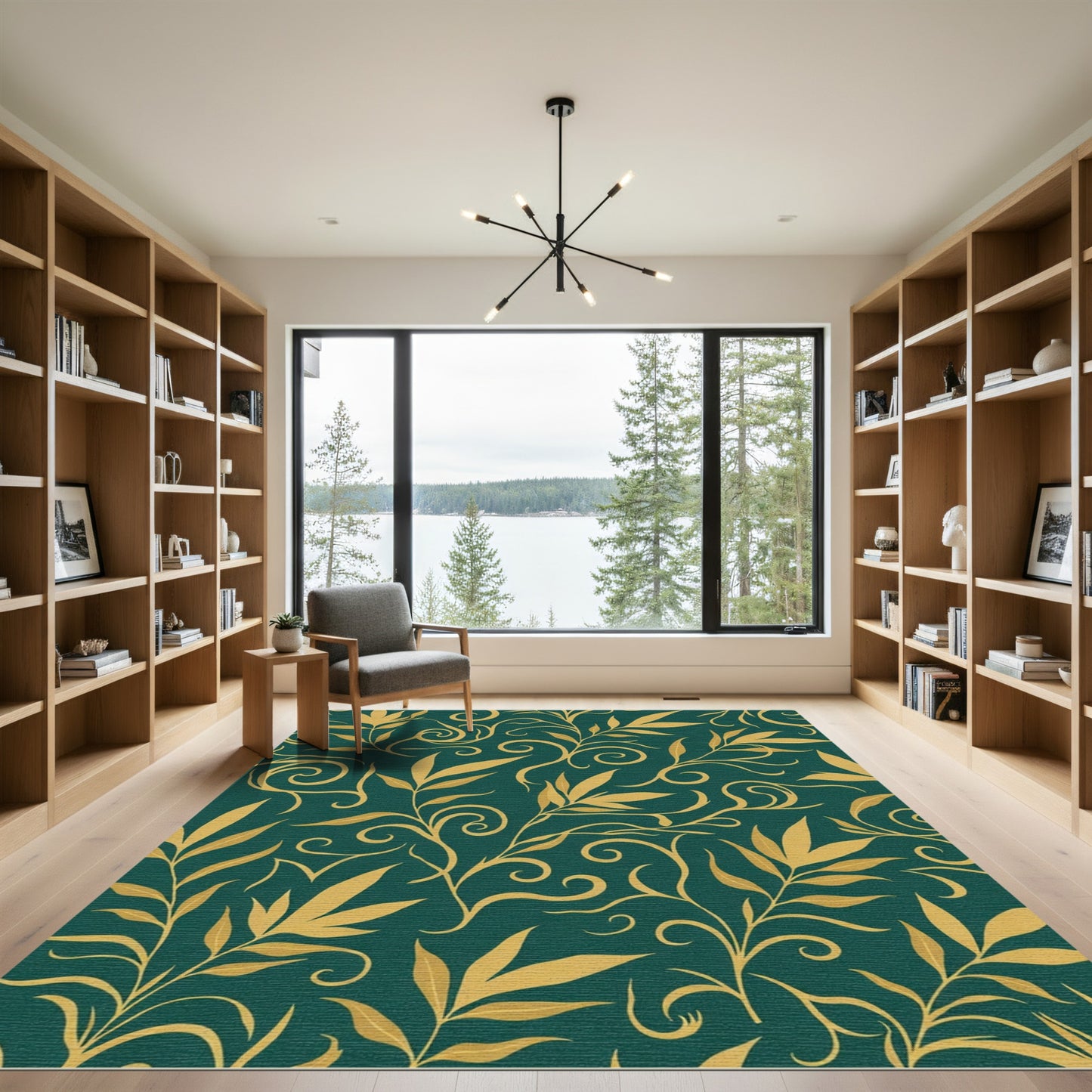Emerald and Gold Vine Swirl Rug