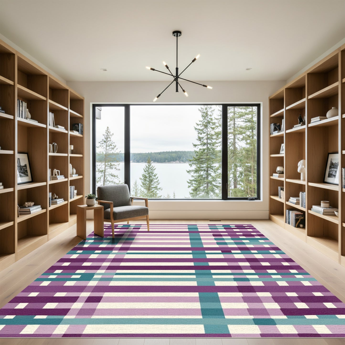 Faded Plum Teal Plaid Lines Rug