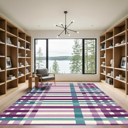 Faded Plum Teal Plaid Lines Rug