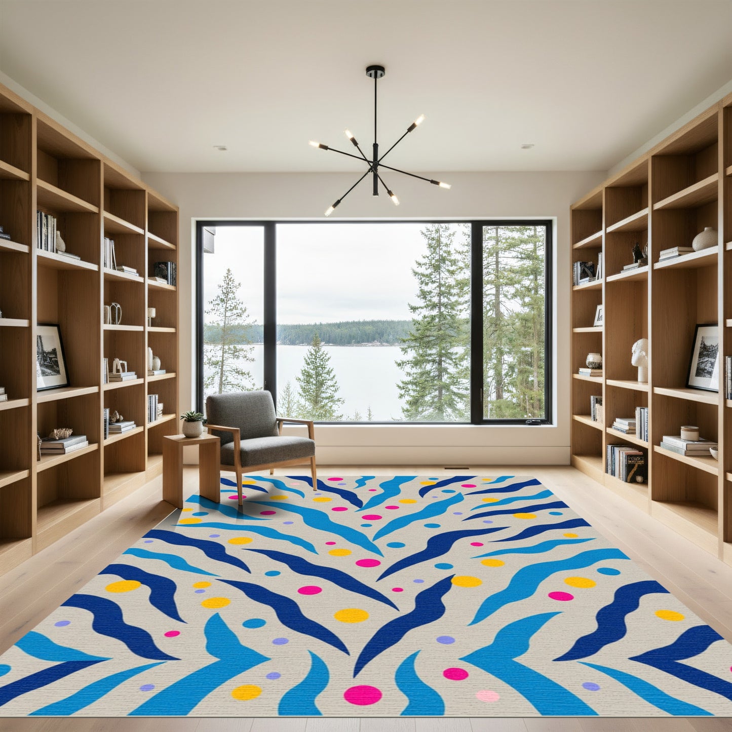 Abstract Blue Swirls Dots Rug