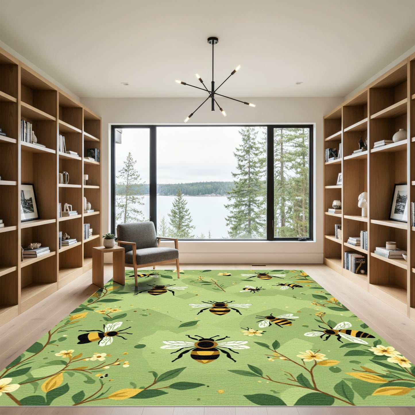 Whimsical Bee Garden Green Rug