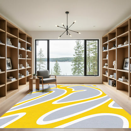 Abstract Yellow Gray Swirl Rug