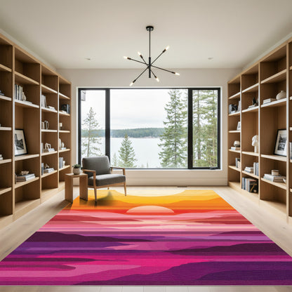 Crimson Sunset Abstract Landscape Rug