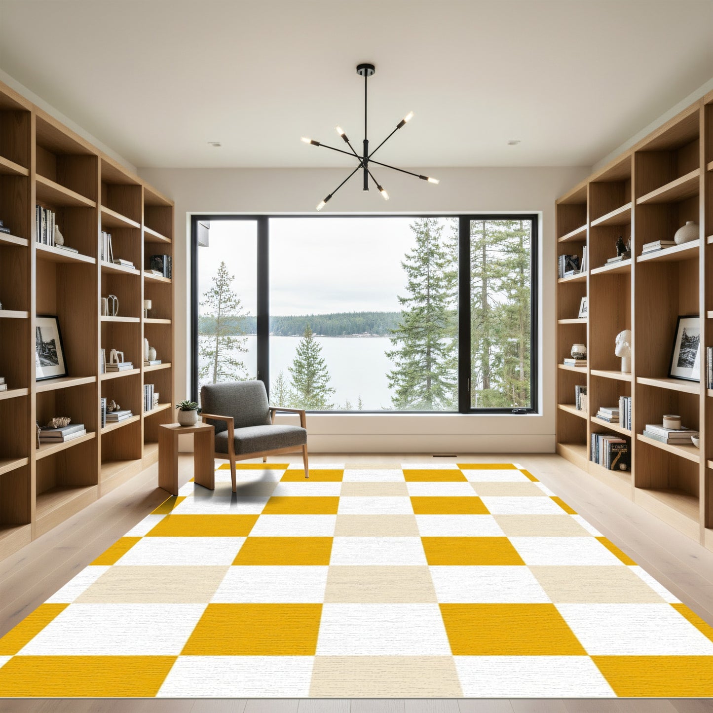 Golden Yellow Checkerboard Squares Rug
